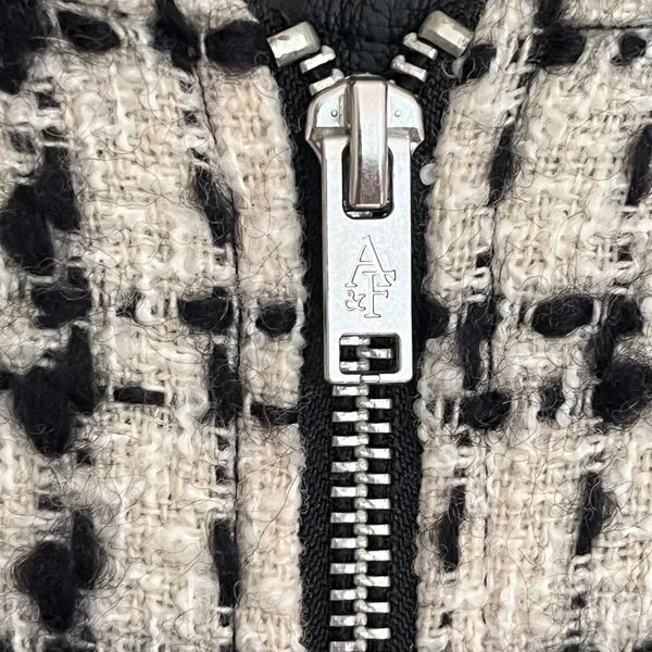 Abercrombie & Fitch Women Tweed‎ Bomber Jacket Wool Blend Black Cream Large L - Image 5