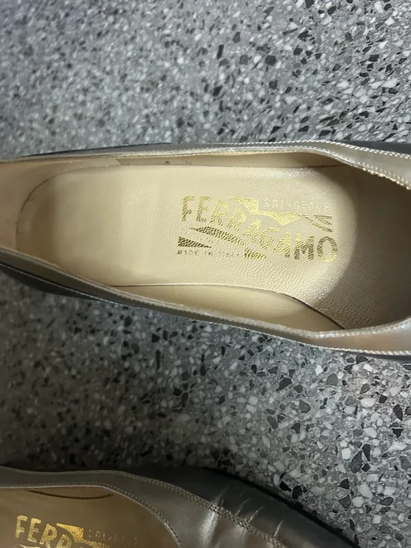 Salvatore Ferragamo Women's Metallic Pewter Pointed-Toe Flats - Image 4