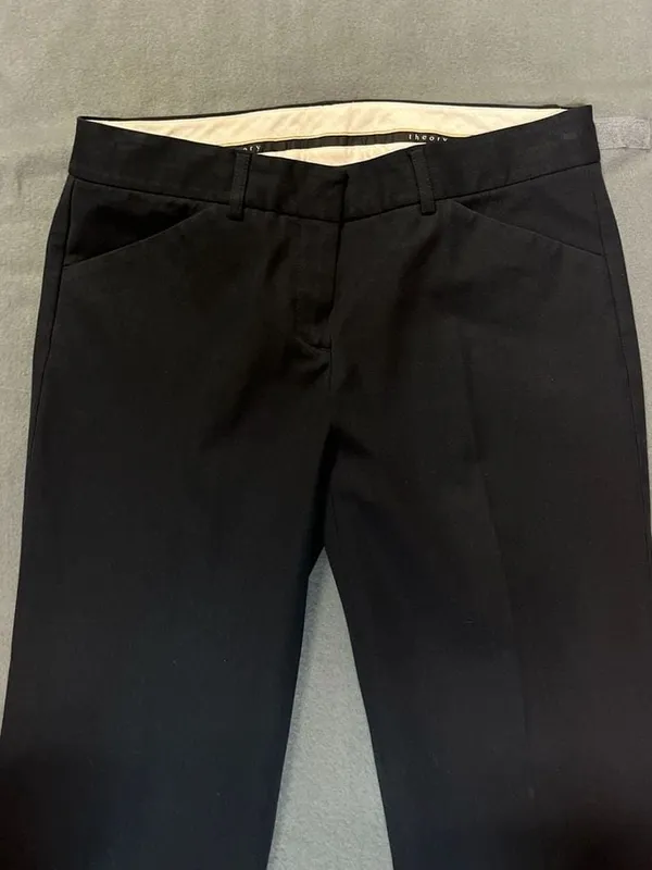 Theory Women's Black Cotton Blend Slim Straight Dress Pants Size 8 - Image 3