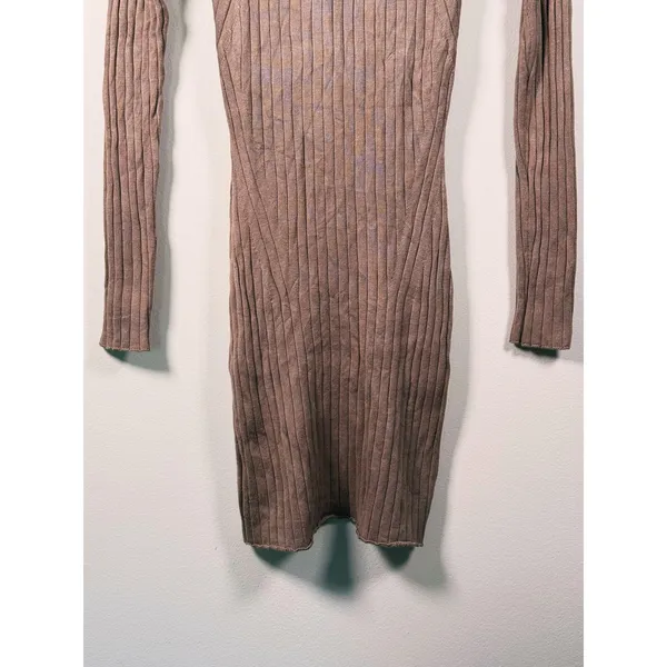 Abercrombie Mock Neck Knit Midi Sweater Dress Small Brown Fall Old Money Minimal - Image 8