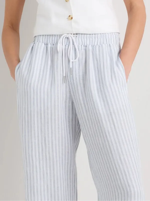 Women’s Quince 100% European Linen Wide Leg Pants Sky Blue Mariner Stripe Sz S - Image 6
