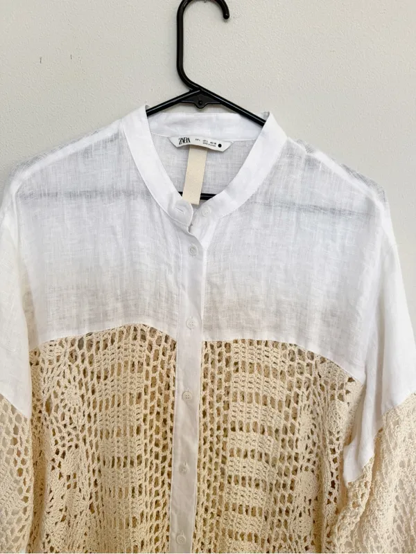 Zara Contrasting Crochet Top Size M - Image 3