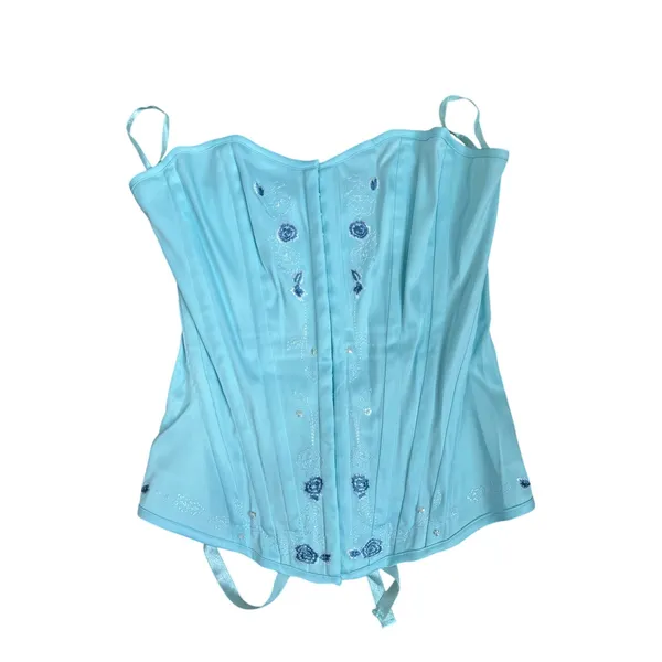 Vintage Y2K Charlotte Russe Blue Embroidered Corset Bustier Size L‎ - Image 3
