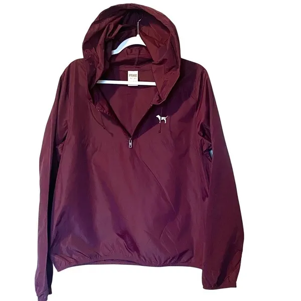 Victoria's Secret PINK Maroon/Burgundy Hooded Pullover Windbreaker Raincoat - Image 3