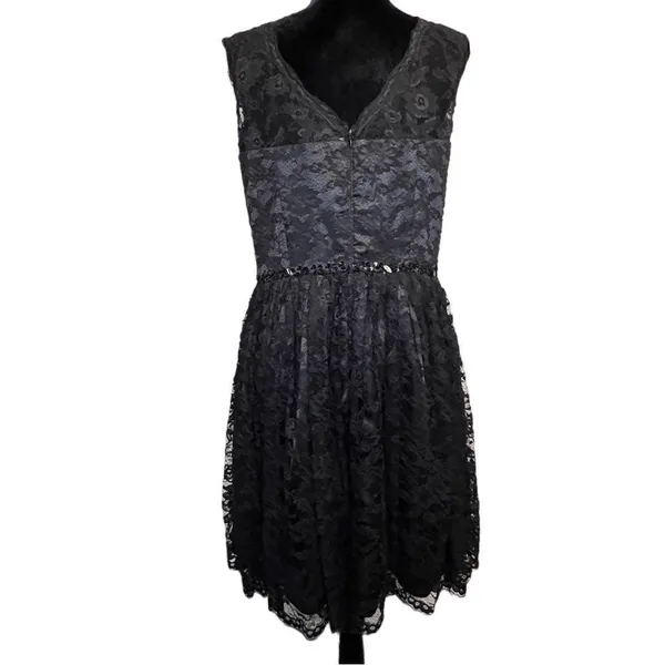NWT JJs House Black Lace Floral Overlay V-Neck Sleeveless Beaded A-Line Dress 14 - Image 11