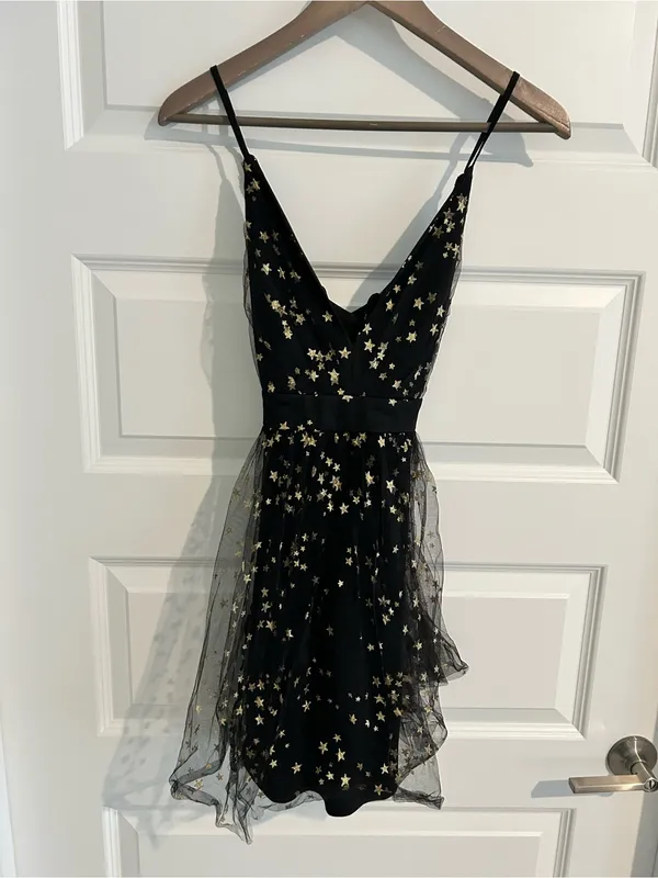 Lulus Favorite Moment Gold and Black Star Print Skater Dress Size S - Image 5