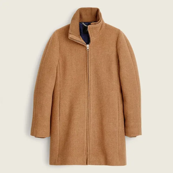 J. Crew Lodge Full-ZIp Coat in Camel Italian‎ Stadium-cloth Wool Size 00 - Image 3