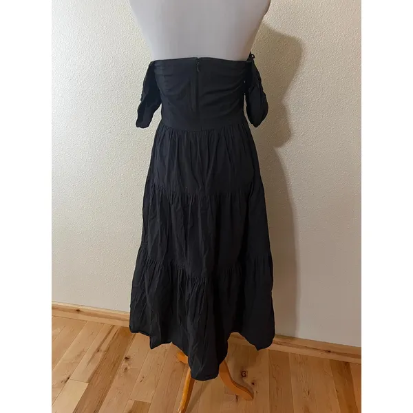 Staud Elio Dress Off The Shoulder Tiered Midi Faded Black Cotton WOMENS 6 - Image 6
