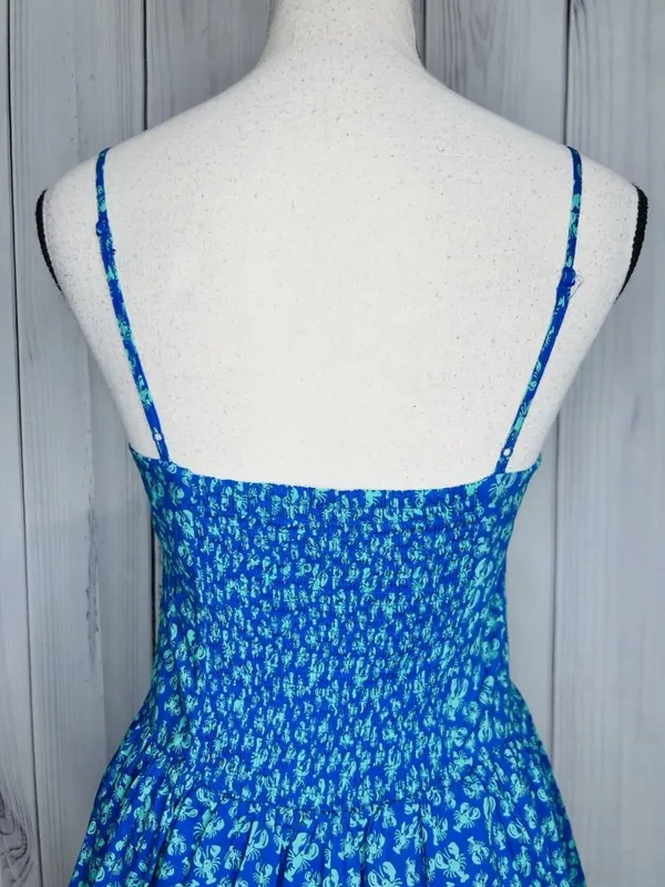 Roller Rabbit x Target Sz XS Blue Green Lobster Print Mini Dress Smocked Back - Image 10