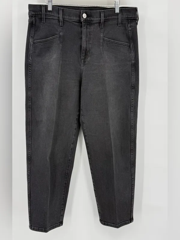 AYR The Beat Cotton High Rise Barrel Leg Ankle Crop Jean Washed Black Size 32 - Image 5
