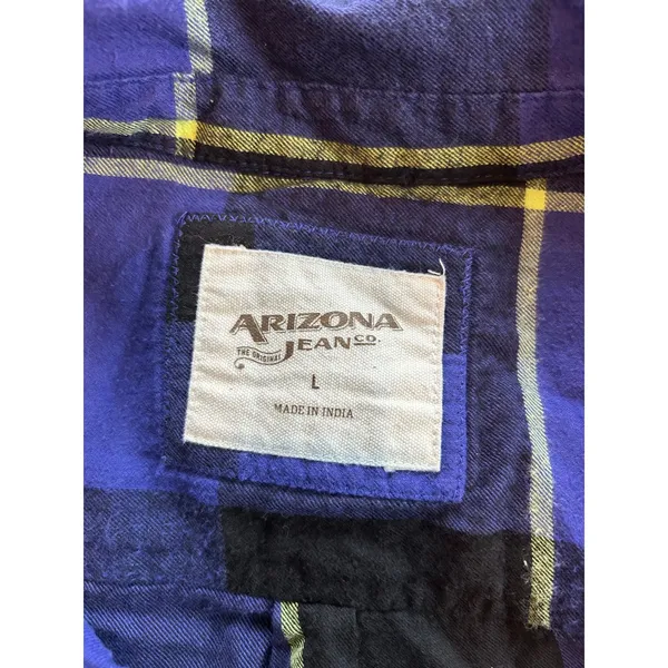 Arizona Jean Co Blue Black Plaid Sequin Back Button Down Flannel Shirt Large - Image 8