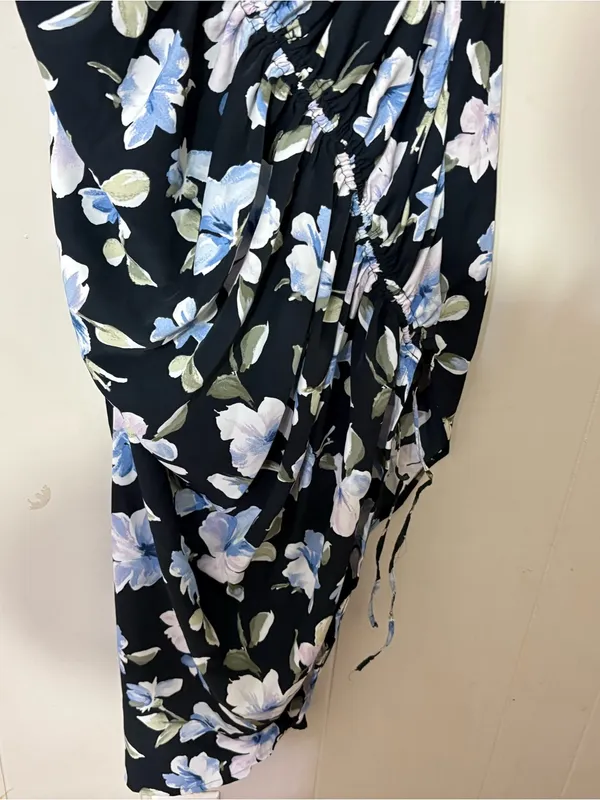 Abercrombie & Fitch Floral Asymmetrical Midi Dress Cowl Neck Cinched Slit Size L - Image 6