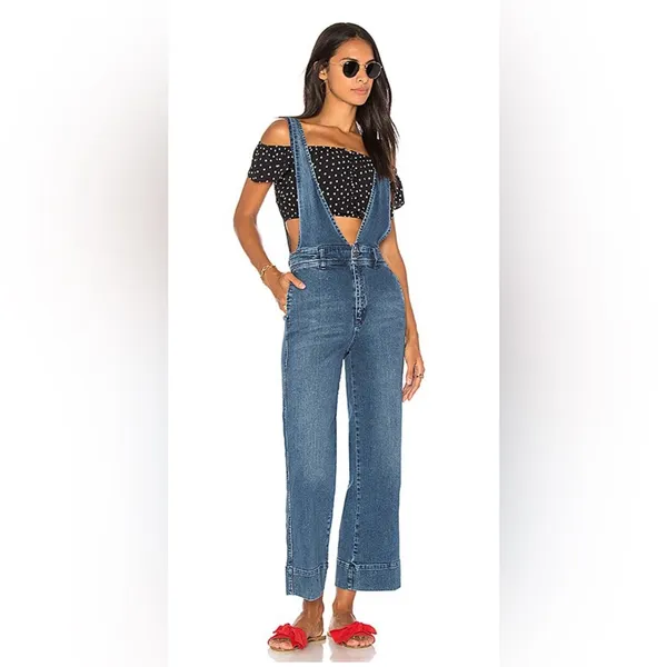 Free People Light Blue Denim Wide-Leg Jumpsuit - Image 2