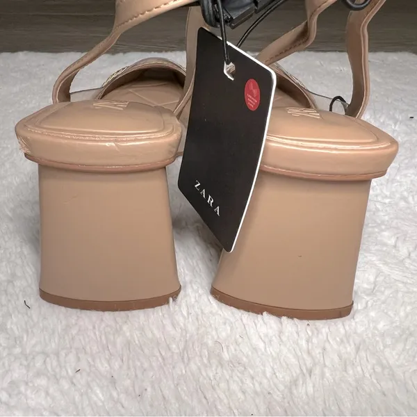 Zara nude/clear pvc straw detail slingback sandals size 6 - Image 3