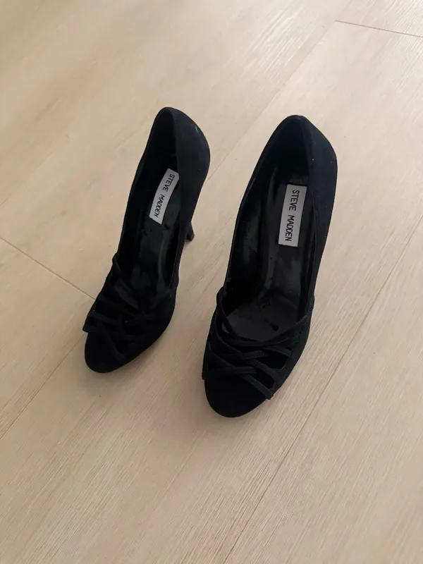 Steve Madden Black Suede Peep Toe Strappy Heels - Image 2