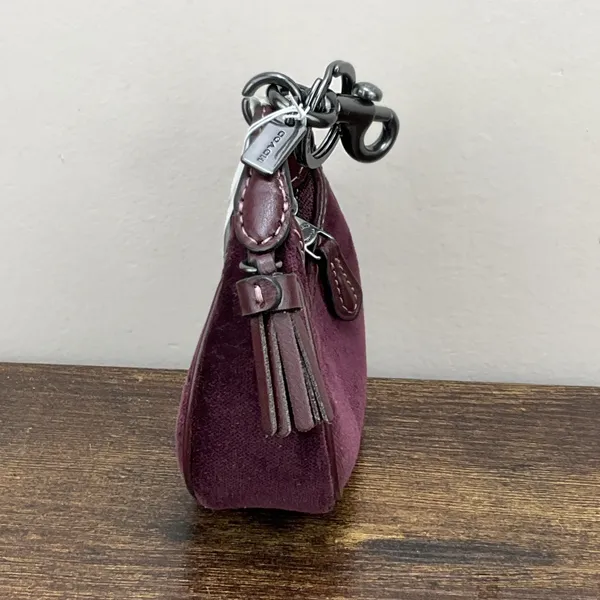 New Coach Mini Carmen Bag Charm Keychain Burgundy Velvet Leather Gunmetal CCF19 - Image 3