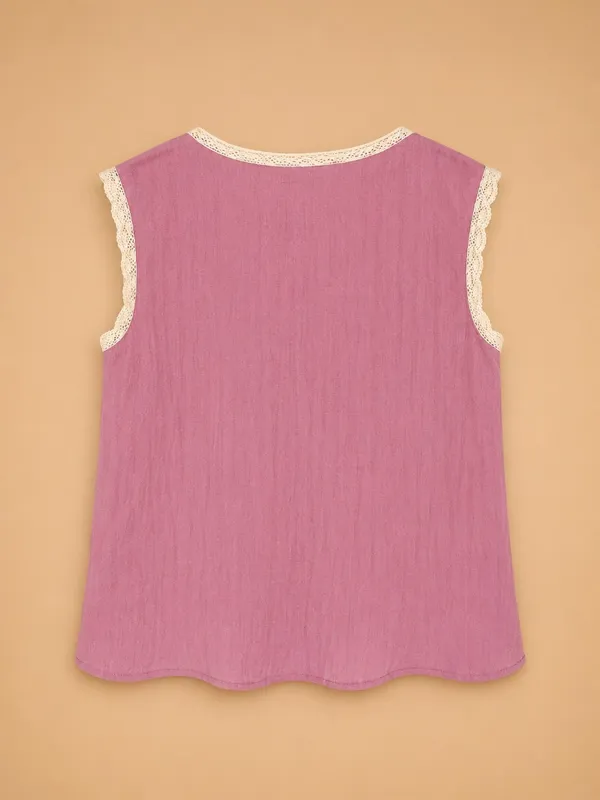 Pretty Dusty Rose top with crochet trim - Image 4