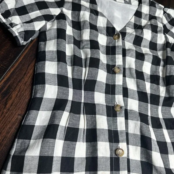 Checkered casual dress v-neck button down work retro coastal business casual - Image 2