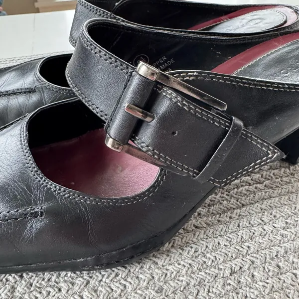 Vintage Merona Black Leather Silver Buckle Square Toe Maryjane Block Heels Shoes - Image 10