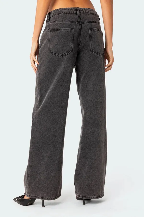 Edikted Viral Tiktik Raelynn Washed Low Rise Jeans In Black - Image 2