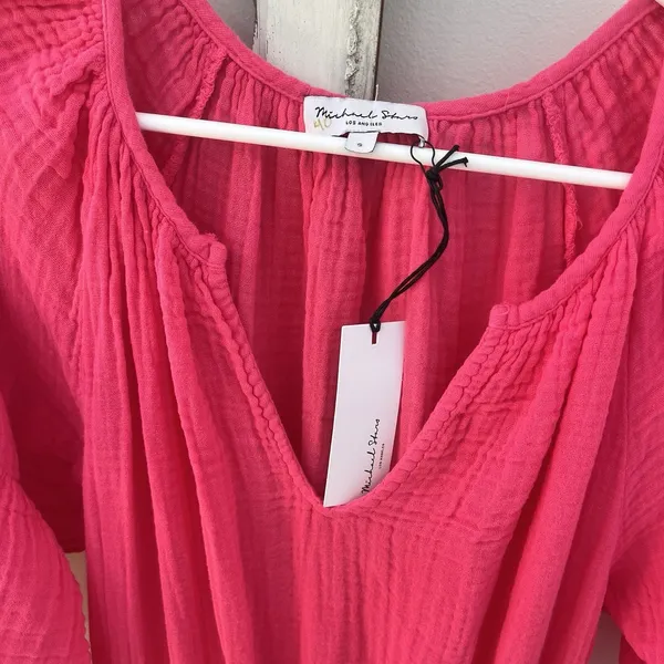 NWT Michael Stars‎ $168 Katelyn Mini Dress WildBerry Gauze Smocked Cotton Size S - Image 7