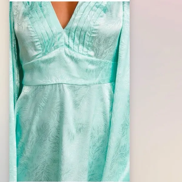 Lulus Stunning Moment‎ Light Blue Satin Jacquard Long Sleeve Mini Dress MEDIUM - Image 4