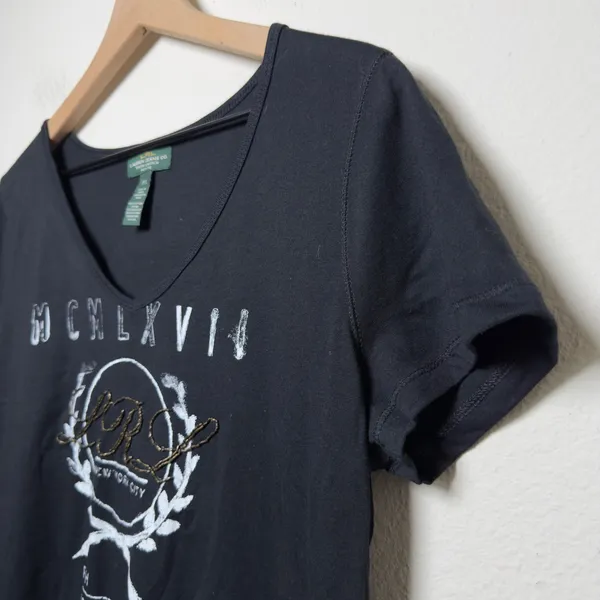 Lauren Ralph Lauren Women Cotton Tee‎ Large Petite Black New York City Indie - Image 2