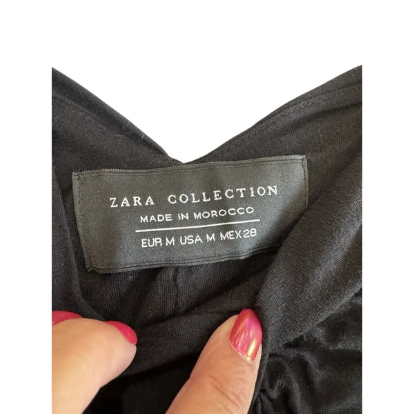 Zara Black Draped Mini Dress Size M Flutter Sleeve Ruched V-Neck Cocktail Party - Image 7