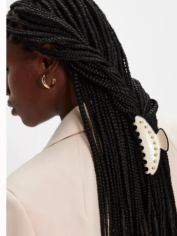 NWT Free People Larkin Studded Claw Clip in White & Gold - Image 3