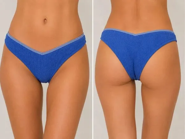 Aerie Real Good Blue Textured Cheeky Bikini Bottom Medium Crinkle Swim - Image 2