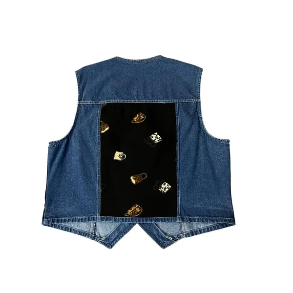 Stonebridge Denim Vest Womens XL Purse Print Western Button Front Used - Image 2