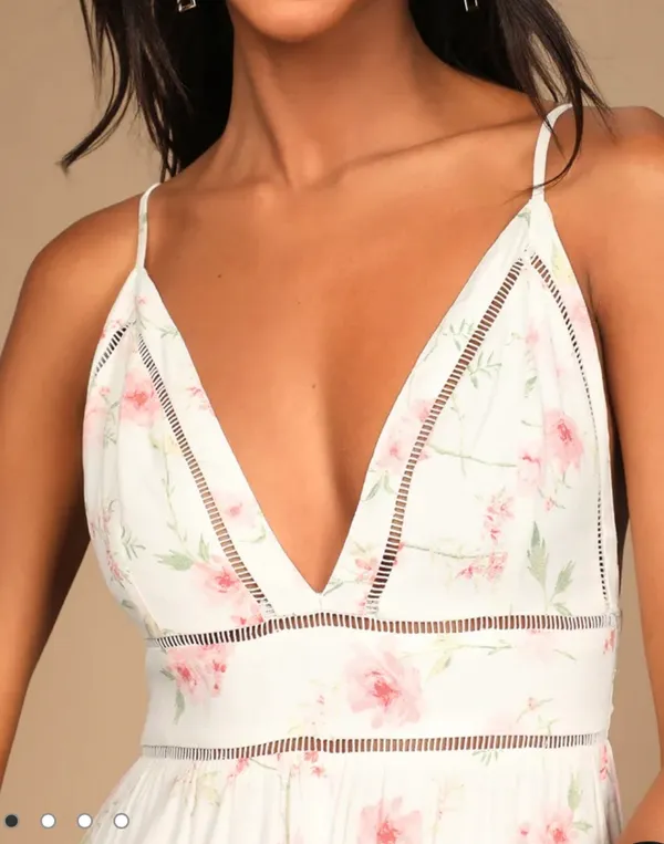 New With Tags Lulu’s Darling Blooms Ivory Floral Print Wide-Leg Jumpsuit XS - Image 2