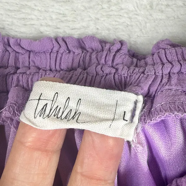 Talulah Womens Purple Off the Shoulder Ruffle‎ Pom Pom Gauze Top Y20126 Large - Image 2