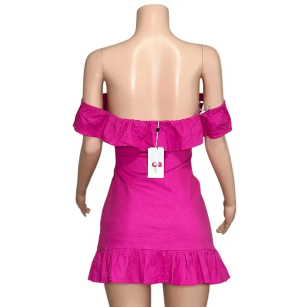 LOVERS + FRIENDS Elsie Off-Shoulder Linen Blend Mini Dress, Magenta, XS - Image 7