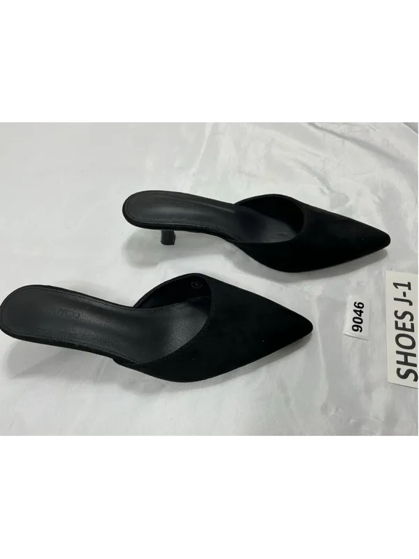 Womans Excellent Coutgo Slip On Mules 9 Black Pointed Toe Kitten Heel - Image 2