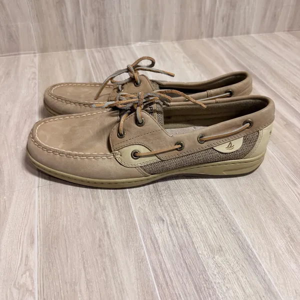 Sperry Top-Sider Womens 9.5M Tan Leather Mesh Boat Shoes Loafers 9276619 - Image 2