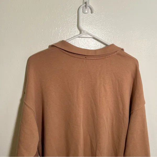 Aerie Women's Size XS Sunday Soft Quarter Zip Sweatshirt Tan Brown High Low Hem - Image 10