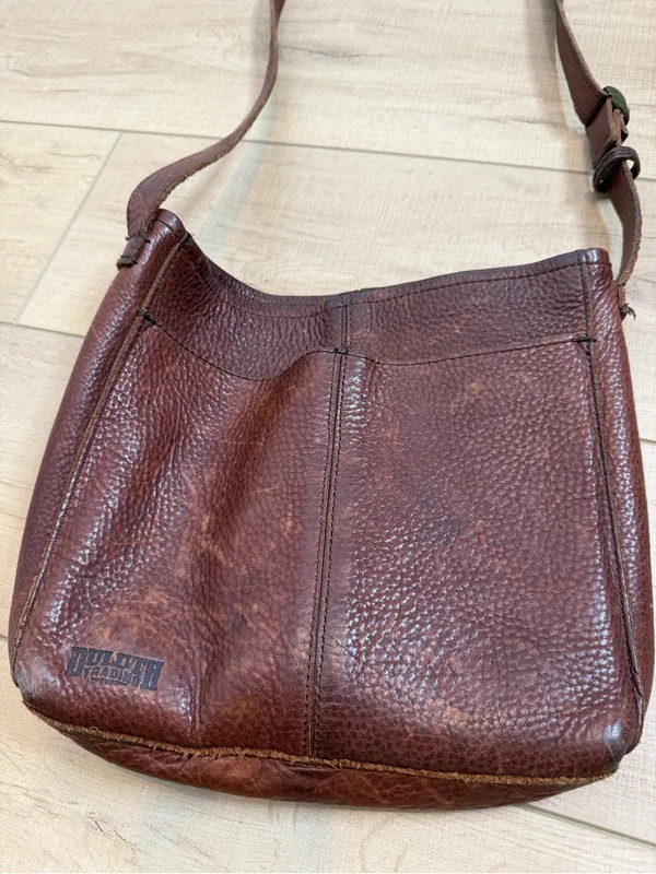 Duluth Trading Co Brown Leather Crossbody Bag Distressed Shoulder Purse Boho - Image 2
