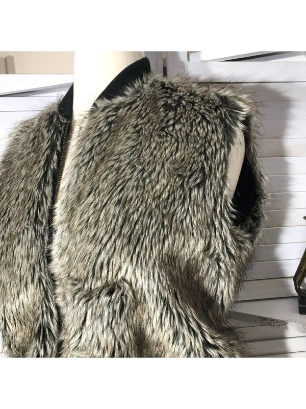 Asos Faux Fur brown vest pockets zipper ski resort travel elegant steampunk cozy - Image 11