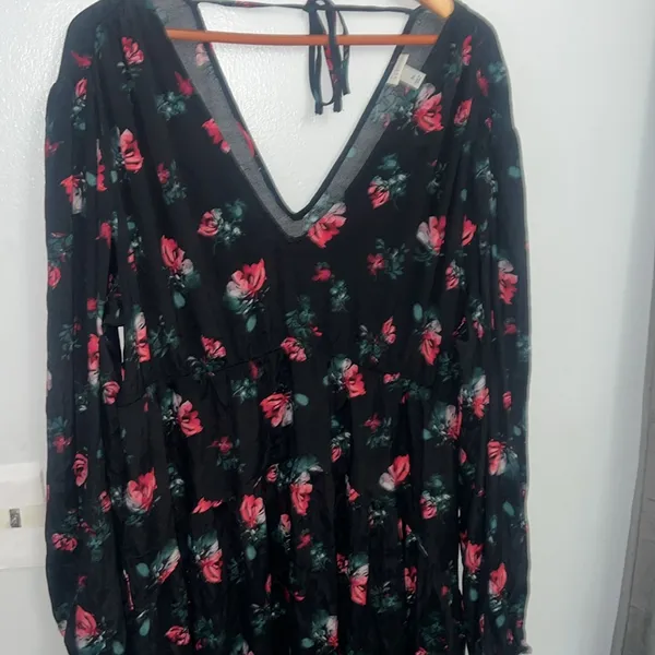 A New Day XL Y2k Fairy Whimsigoth Long Sleeve Dropped Waist Mini A-Line Dress -Black flora - Image 9