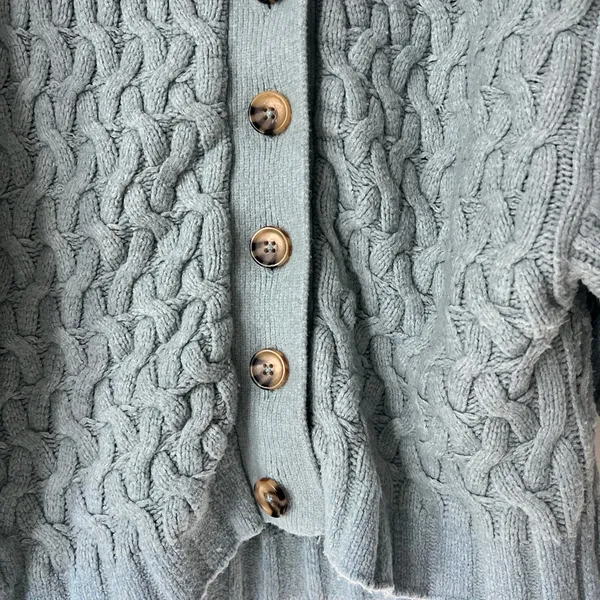 Free People Green Chunky‎ Knit Button Front Sweater XS Cozy Boho Cardigan - Image 6