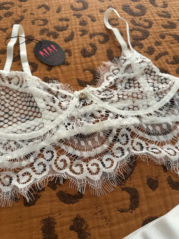 Avidlove Sheer White Lace Bralette & Bikini Set - Feminine Mesh Intimates - Image 2