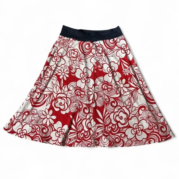 Y2K Wet‎ Seal Red Floral Skater Skirt Retro High-Waisted Flowy Mini Size S - Image 3