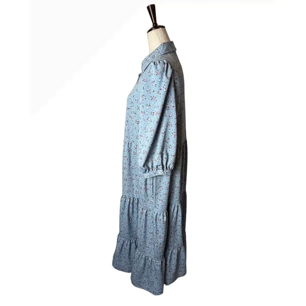 Levi's Cynthia Midi Dress Women Medium Blue Floral Button Front Prairiecore Boho - Image 5