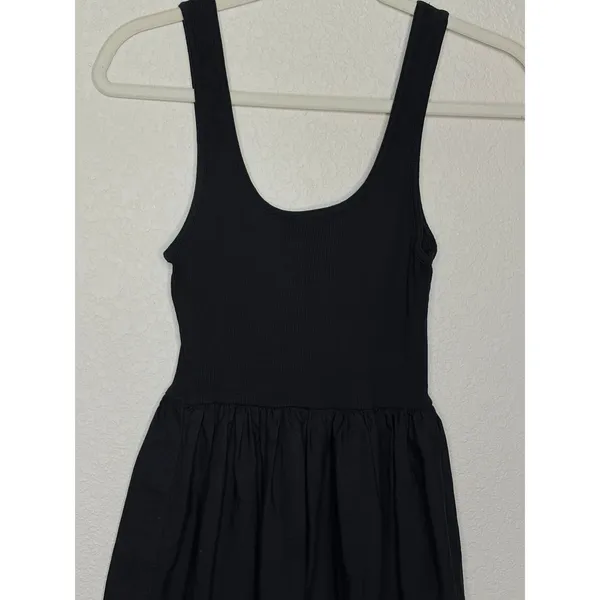 Zara Black Mixed Media Ribbed Cotton Poplin Tank Midi Dress Small - Image 3