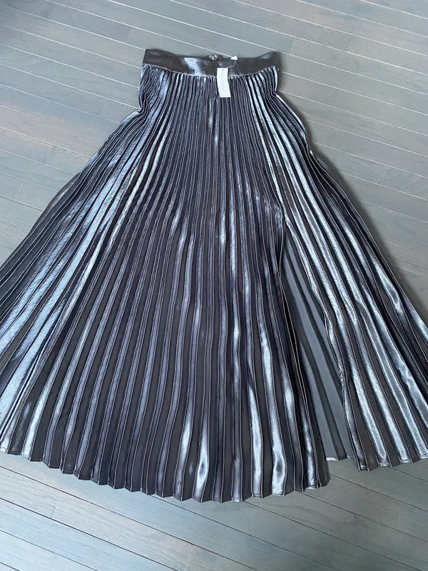 New York And Company Pleated Maxi Skirt In Carlson Grey Metalic NWT Skirt - Image 3