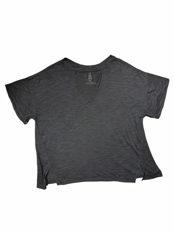 Free People Jordan Tee Carbon Black Cutout V Neck Distressed Slouchy T Shirt M - Image 7