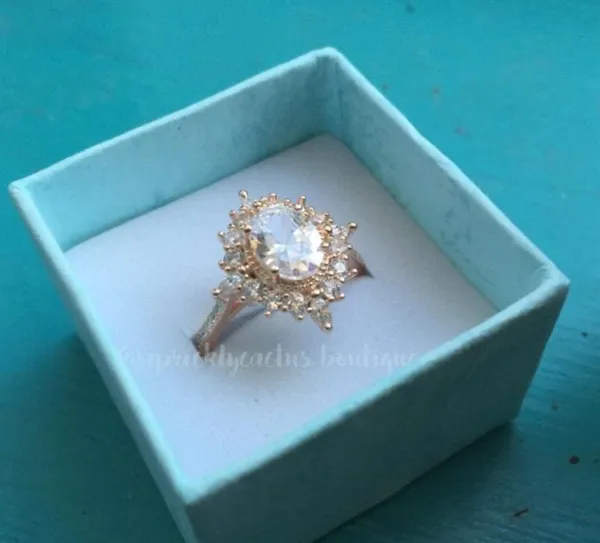 Oval Cut Halo Rhinestone Gold Silver Ring Crystal - Image 4
