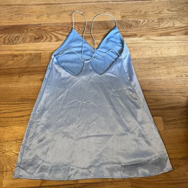 Urban Outfitters Blue Satin Crinkle Mini Slip‎ Dress Strappy Back Size Medium - Image 7