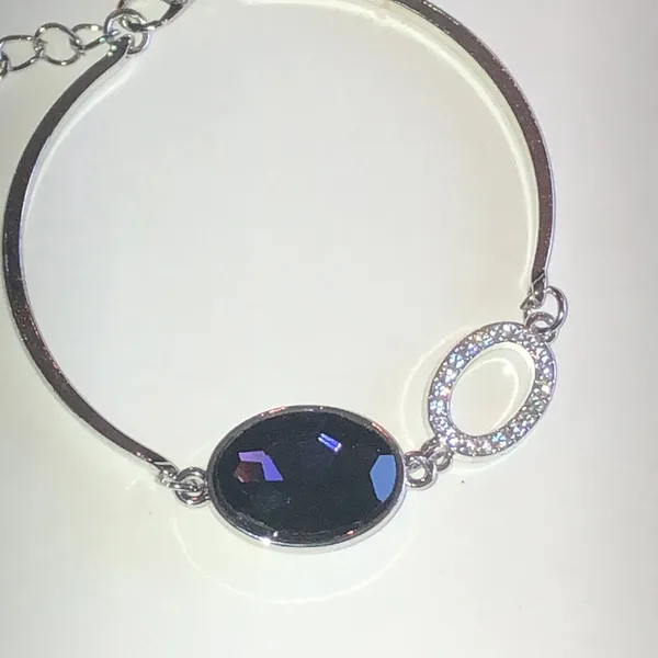 Silver Tone Bracelet with Purple Stone and Rhinestone Halo - Image 3